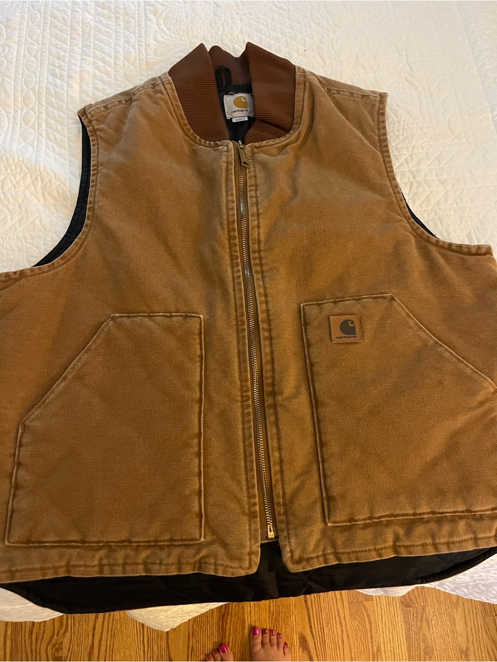 Carhartt Men's Brown Work Vest with Rib-Knit Collar